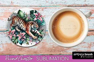 Tropical Animals Coaster Sublimation - Summer Round Coaster Sublimation OrangeBrushStudio 