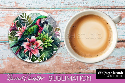 Tropical Animals Coaster Sublimation - Summer Round Coaster Sublimation OrangeBrushStudio 
