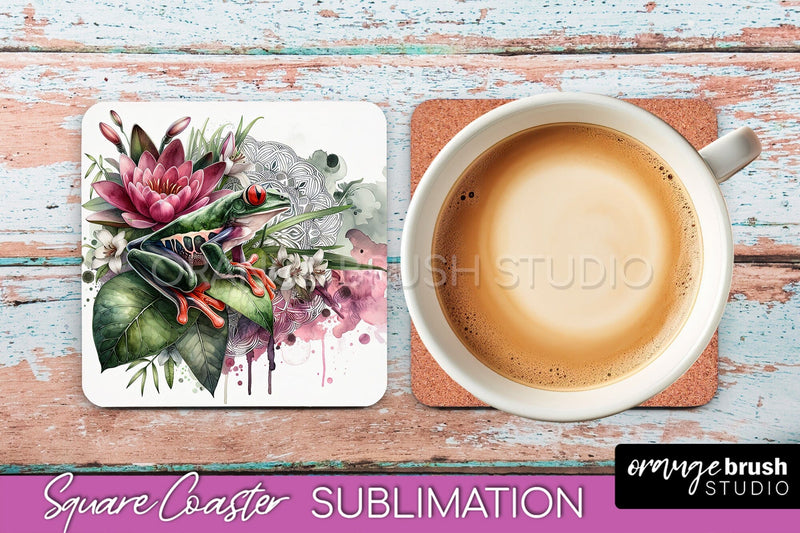 Tropical Animals Coaster Sublimation, Summer Square Coaster Sublimation OrangeBrushStudio 
