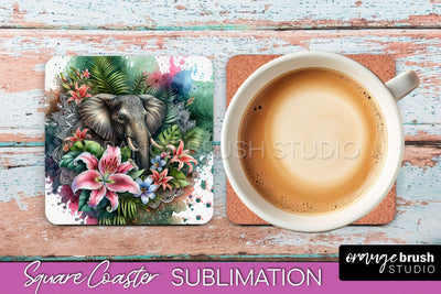 Tropical Animals Coaster Sublimation, Summer Square Coaster Sublimation OrangeBrushStudio 
