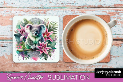 Tropical Animals Coaster Sublimation, Summer Square Coaster Sublimation OrangeBrushStudio 
