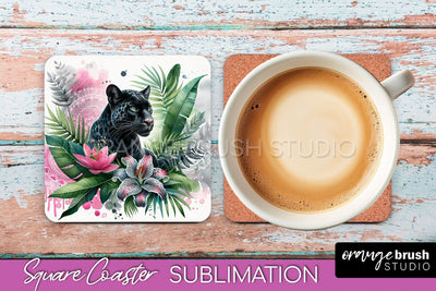Tropical Animals Coaster Sublimation, Summer Square Coaster Sublimation OrangeBrushStudio 