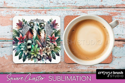 Tropical Animals Coaster Sublimation, Summer Square Coaster Sublimation OrangeBrushStudio 