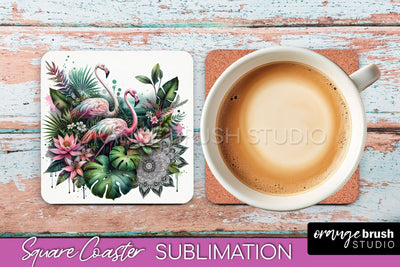 Tropical Animals Coaster Sublimation, Summer Square Coaster Sublimation OrangeBrushStudio 