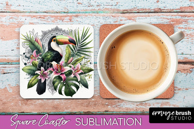 Tropical Animals Coaster Sublimation, Summer Square Coaster Sublimation OrangeBrushStudio 