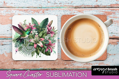 Tropical Animals Coaster Sublimation, Summer Square Coaster Sublimation OrangeBrushStudio 