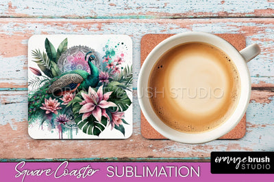 Tropical Animals Coaster Sublimation, Summer Square Coaster Sublimation OrangeBrushStudio 