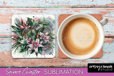 Tropical Animals Coaster Sublimation, Summer Square Coaster Sublimation OrangeBrushStudio 