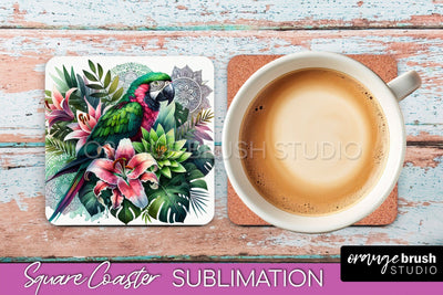 Tropical Animals Coaster Sublimation, Summer Square Coaster Sublimation OrangeBrushStudio 