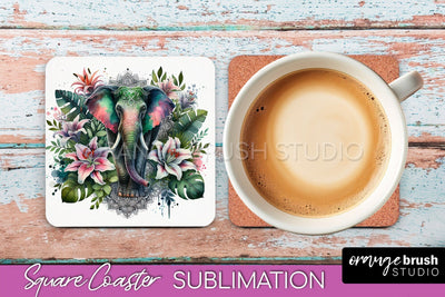 Tropical Animals Coaster Sublimation, Summer Square Coaster Sublimation OrangeBrushStudio 