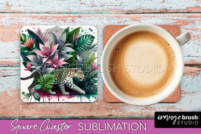 Tropical Animals Coaster Sublimation, Summer Square Coaster Sublimation OrangeBrushStudio 