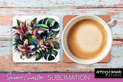 Tropical Animals Coaster Sublimation, Summer Square Coaster Sublimation OrangeBrushStudio 
