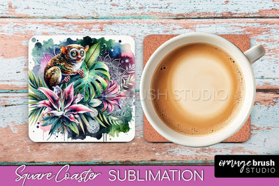 Tropical Animals Coaster Sublimation, Summer Square Coaster Sublimation OrangeBrushStudio 