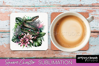 Tropical Animals Coaster Sublimation, Summer Square Coaster Sublimation OrangeBrushStudio 