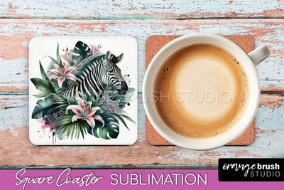 Tropical Animals Coaster Sublimation, Summer Square Coaster Sublimation OrangeBrushStudio 