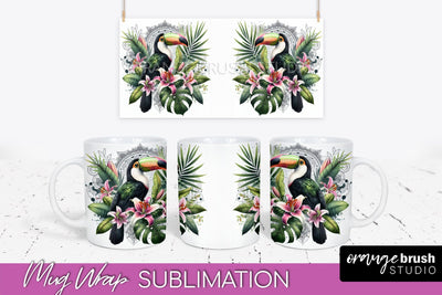 Tropical Animals Mug Wrap - Summer Mug Sublimation Design Sublimation OrangeBrushStudio 