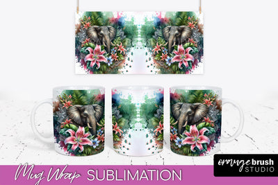 Tropical Animals Mug Wrap - Summer Mug Sublimation Design Sublimation OrangeBrushStudio 