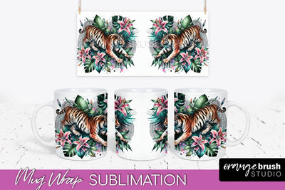 Tropical Animals Mug Wrap - Summer Mug Sublimation Design Sublimation OrangeBrushStudio 