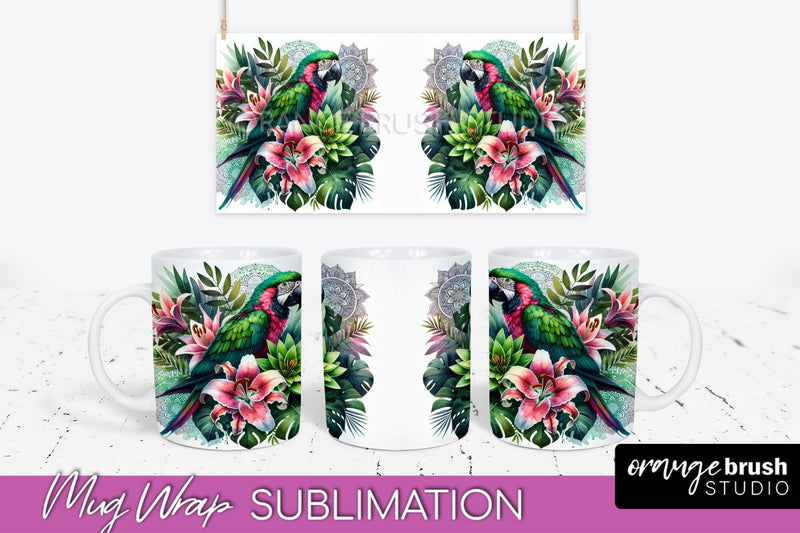 Tropical Animals Mug Wrap - Summer Mug Sublimation Design Sublimation OrangeBrushStudio 