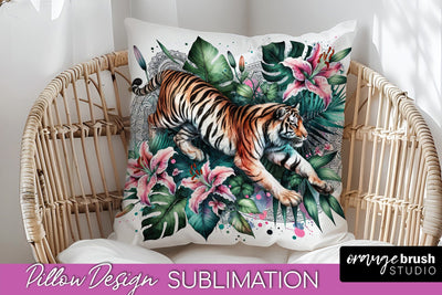 Tropical Animals Pillow Cover - Summer Pillow Sublimation Sublimation OrangeBrushStudio 