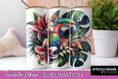 Tropical Animals Tumbler Wrap - Summer Tumbler Sublimation Sublimation OrangeBrushStudio 