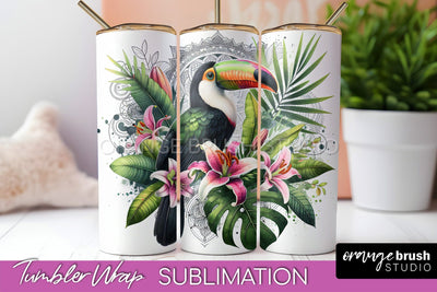 Tropical Animals Tumbler Wrap - Summer Tumbler Sublimation Sublimation OrangeBrushStudio 
