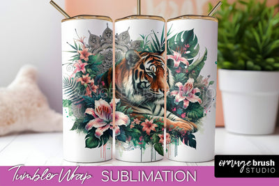 Tropical Animals Tumbler Wrap - Summer Tumbler Sublimation Sublimation OrangeBrushStudio 