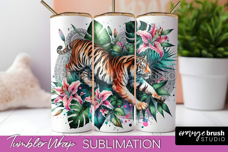 Tropical Animals Tumbler Wrap - Summer Tumbler Sublimation Sublimation OrangeBrushStudio 