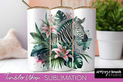Tropical Animals Tumbler Wrap - Summer Tumbler Sublimation Sublimation OrangeBrushStudio 