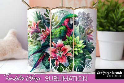 Tropical Animals Tumbler Wrap - Summer Tumbler Sublimation Sublimation OrangeBrushStudio 