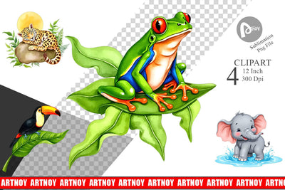 Tropical Animals Watercolor Clipart Sublimation artnoy 