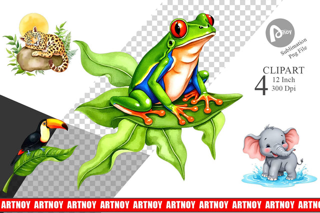 Tropical Animals Watercolor Clipart Sublimation artnoy 