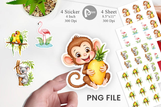 Tropical Animals Watercolor Sticker Sublimation artnoy 