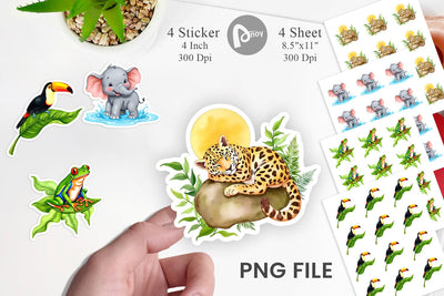 Tropical Animals Watercolor Sticker Sublimation artnoy 