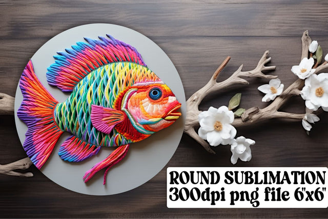 Tropical Aquarium 3D Fish Embroidery for Round Keychain Design Sublimation afrosvg 