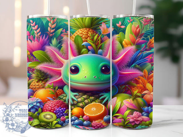 Tropical Axolotl Jungle Tumbler Wrap, Forest Fruit Tumbler, Cute Axolotl Wrap, 20oz Tropical Axolotl Design, Jungle Animal Tumbler, Axolotl Fruit Wrap, Colorful Nature Tumbler Sublimation ToriDesigns 