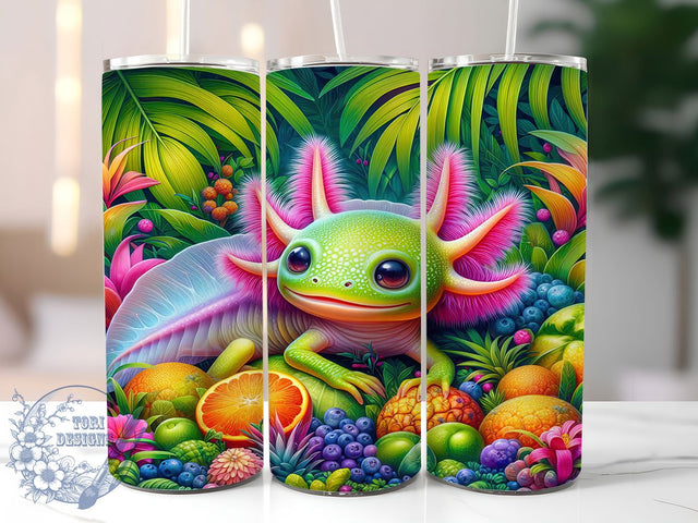 Tropical Axolotl Jungle Tumbler Wrap, Forest Fruit Tumbler, Cute Axolotl Wrap, 20oz Tropical Axolotl Design, Jungle Animal Tumbler, Axolotl Fruit Wrap, Colorful Nature Tumbler Sublimation ToriDesigns 