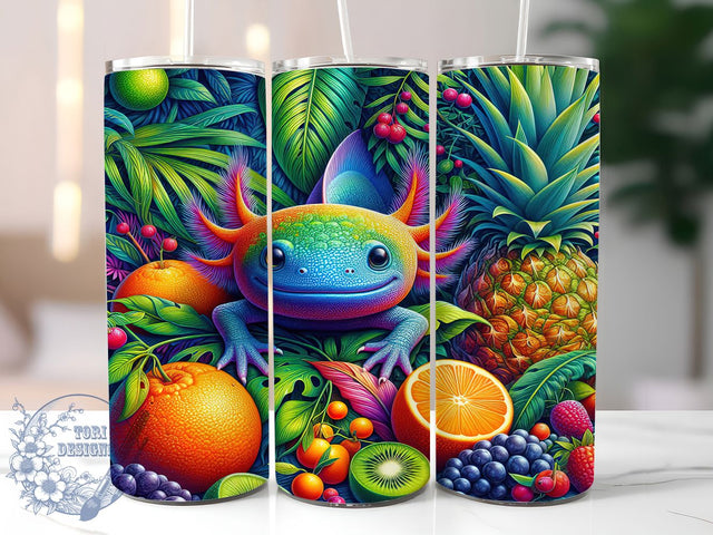 Tropical Axolotl Jungle Tumbler Wrap, Forest Fruit Tumbler, Cute Axolotl Wrap, 20oz Tropical Axolotl Design, Jungle Animal Tumbler, Axolotl Fruit Wrap, Colorful Nature Tumbler Sublimation ToriDesigns 