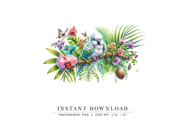 Tropical Baby Parrot Clipart | Exotic Floral PNG Sublimation BijouBay 