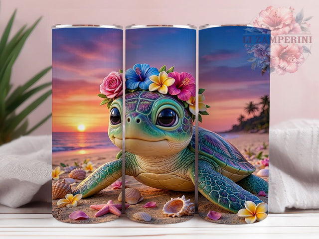 Tropical Baby Sea Turtle 20oz Tumbler, Baby Sea Turtle Motif, Tropical Ocean Design, Coastal Theme, Whimsical Accent, Vibrant Charm, Sublimation Wrap, 20oz Tumbler Sublimation Li Zamperini 
