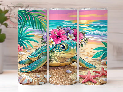 Tropical Baby Sea Turtle Glow 20oz Tumbler, Sea Turtle Motif, Tropical Theme, Baby Accent, Glow Art Design, Ocean Charm, Sublimation Wrap, 20oz Tumbler Sublimation Lara' s Designs 