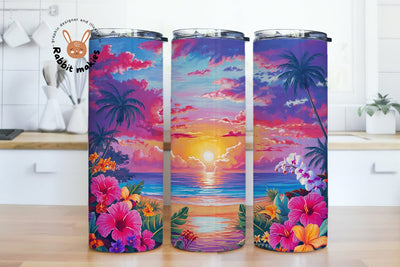 Tropical Beach 20 oz Skinny Tumbler Sublimation Design, Beach Tumbler Wrap, Ocean Tumbler Wrap, Beach Sunset Tumbler PNG Sublimation Rabbitmakies 