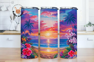 Tropical Beach 20 oz Skinny Tumbler Sublimation Design, Beach Tumbler Wrap, Ocean Tumbler Wrap, Beach Sunset Tumbler PNG Sublimation Rabbitmakies 
