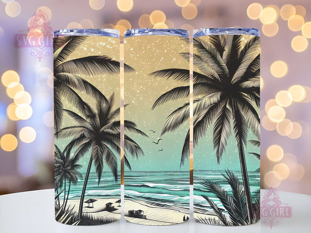 Tropical Beach 20oz Skinny Tumbler PNG, Sea Beach Summer PNG, Summer Sublimation Tumbler Design Seamless Sublimation SvggirlplusArt 