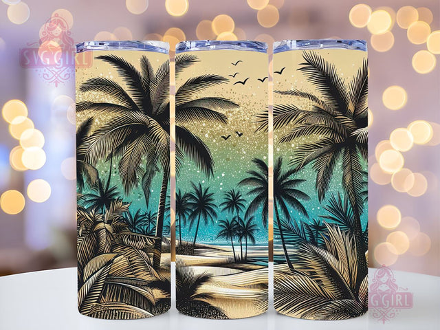 Tropical Beach 20oz Skinny Tumbler PNG, Sea Beach Summer PNG, Summer Sublimation Tumbler Design Seamless Sublimation SvggirlplusArt 