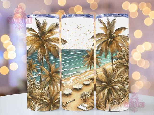 Tropical Beach 20oz Skinny Tumbler PNG, Sea Beach Summer PNG, Summer Sublimation Tumbler Design Seamless Sublimation SvggirlplusArt 