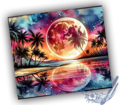 Tropical Beach 20oz Skinny Tumbler, Sunset Ocean Sublimation Tumbler Png, Straight & Tapered Tumbler Wrap, Instant Digital Download Sublimation ToriDesigns 