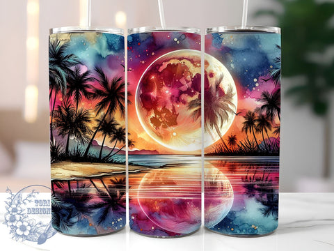 Tropical Beach 20oz Skinny Tumbler, Sunset Ocean Sublimation Tumbler Png, Straight & Tapered Tumbler Wrap, Instant Digital Download Sublimation ToriDesigns 