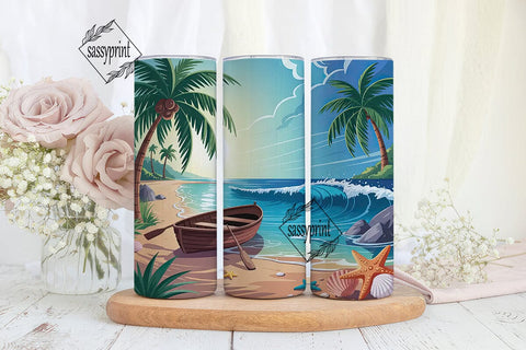 Tropical Beach 20oz Tumbler Wrap Sublimation sassyprint 