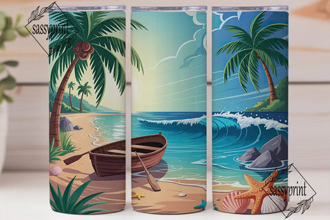 Tropical Beach 20oz Tumbler Wrap Sublimation sassyprint 